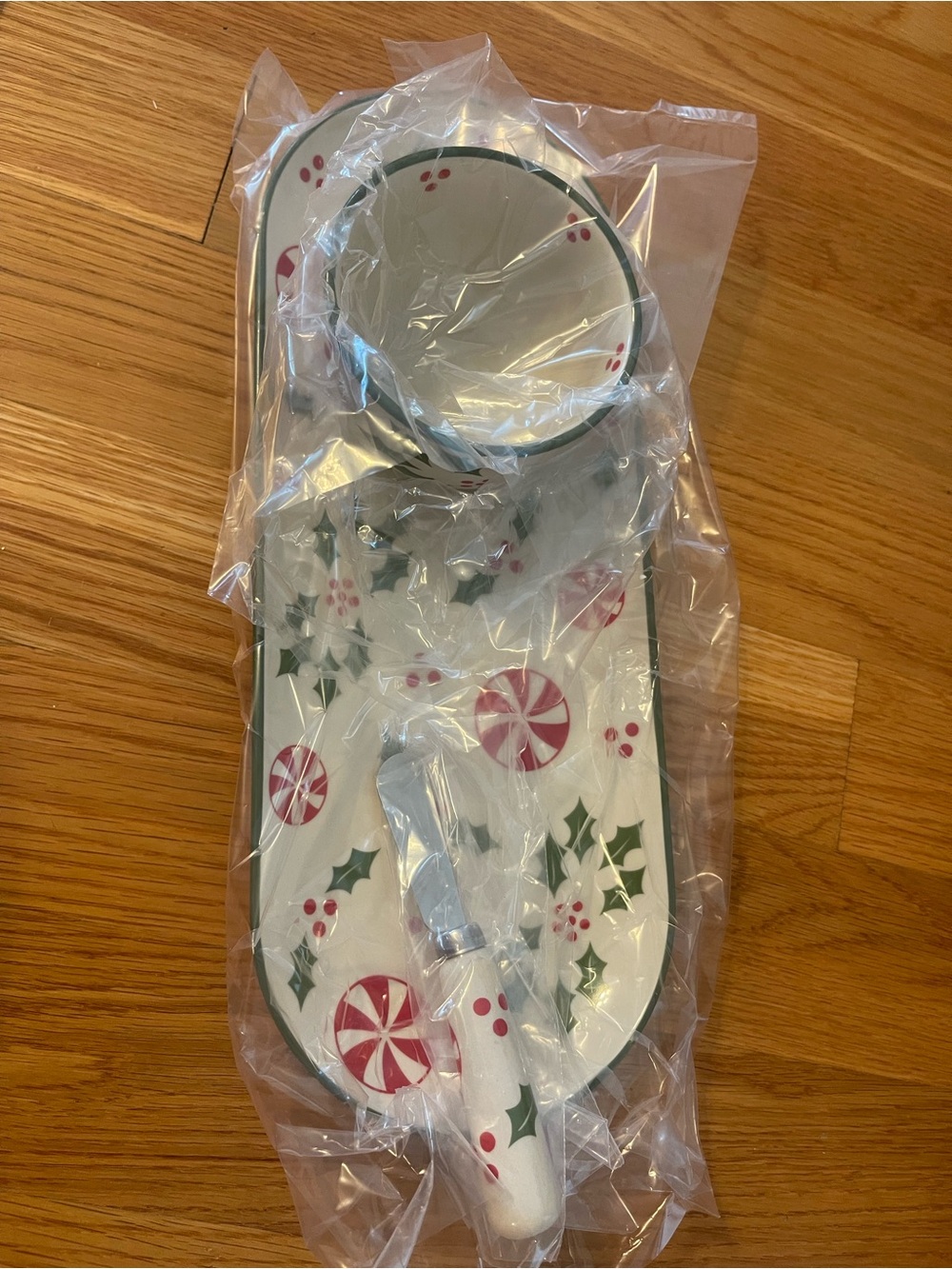 Temptations Holiday Peppermint & Holly Ceramic Serving Set - White, Red, Green